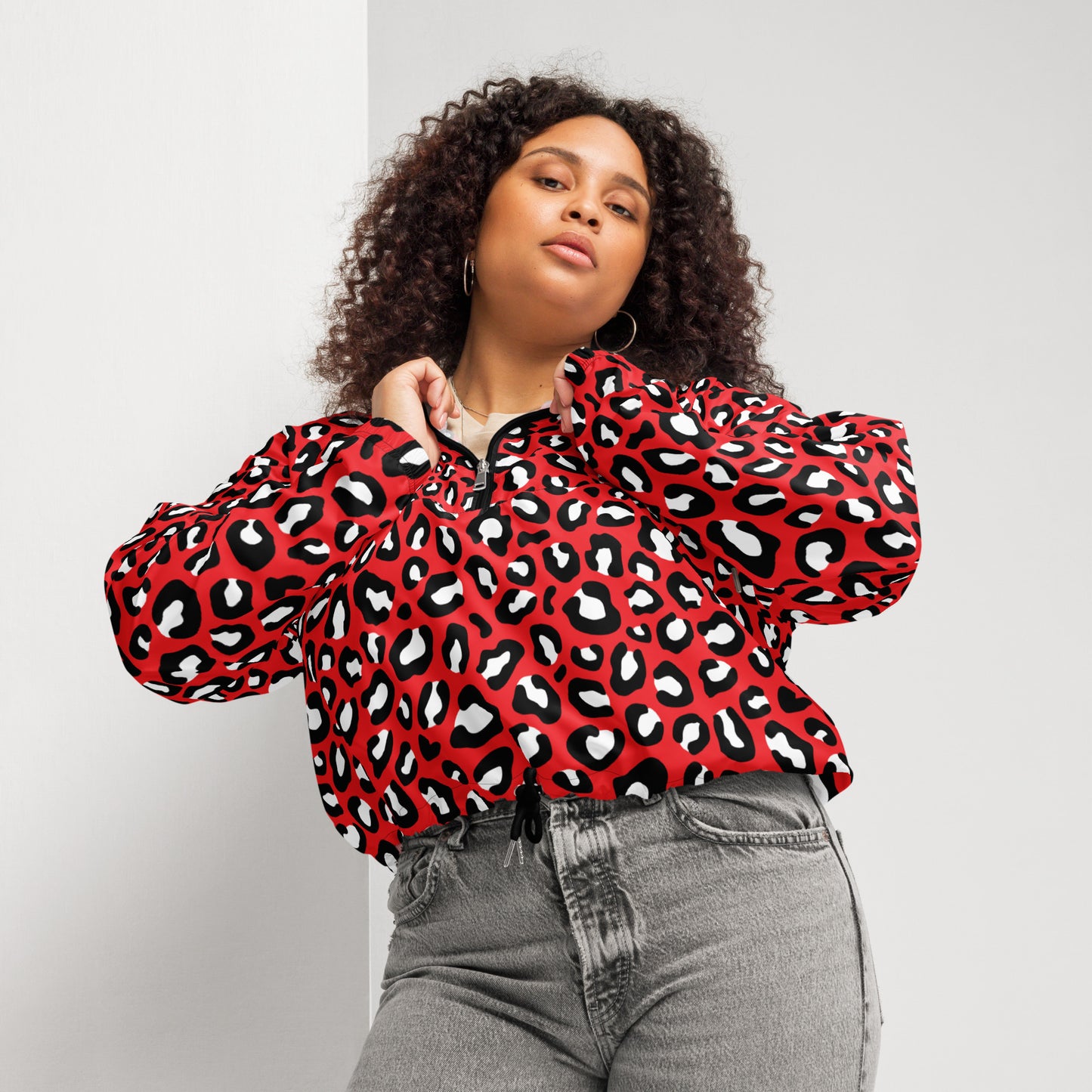 Women's Windbreaker | Red, Black and White Leopard Pattern