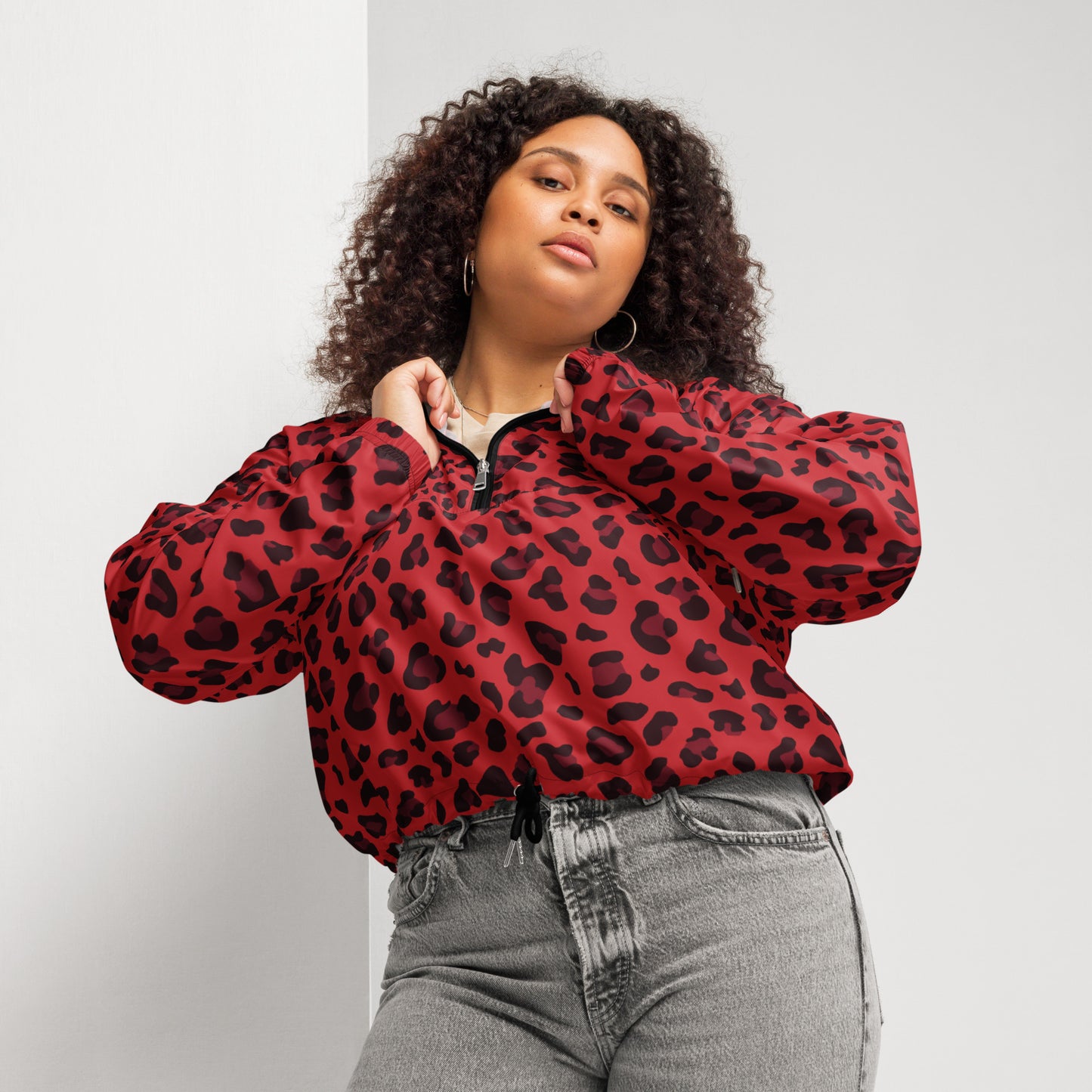 Women's Windbreaker | Red and Black Leopard Pattern