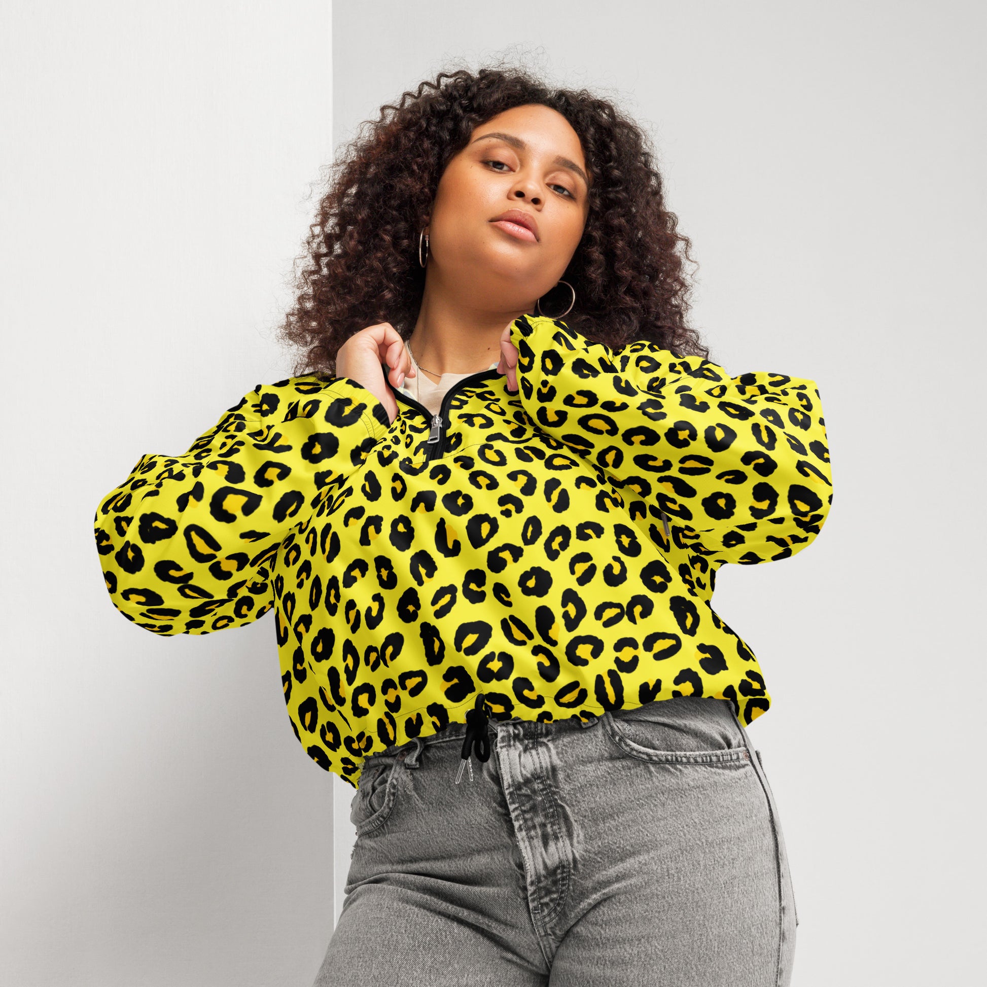 Women's Windbreaker | Yellow and Black Leopard