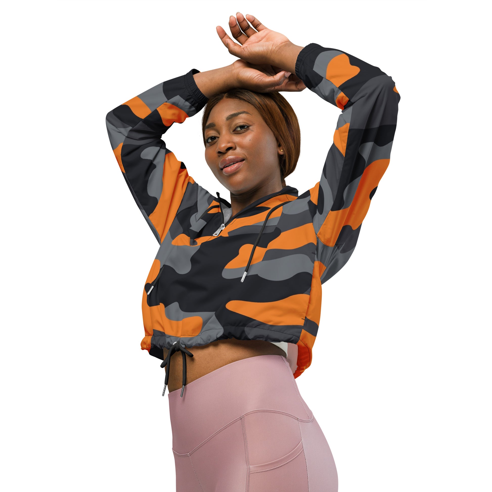 Cropped Windbreaker For Women | Orange, Gray & Black Camouflage