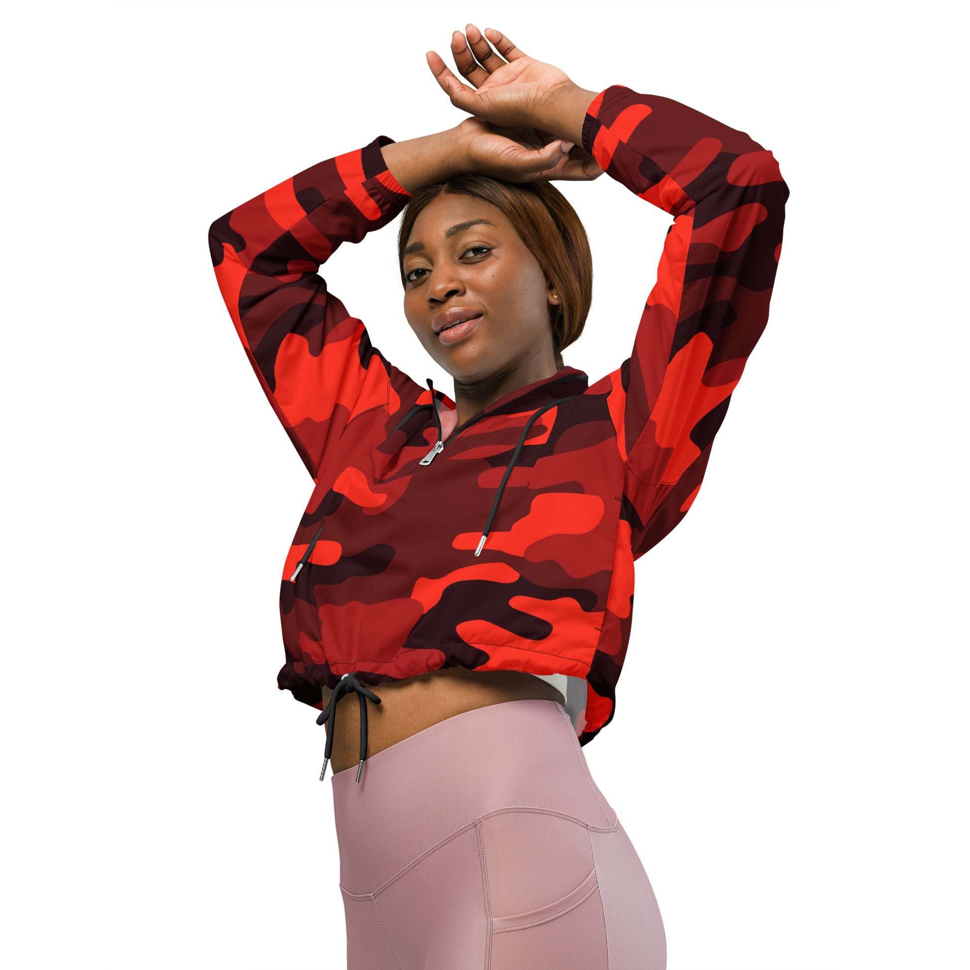 Cropped Windbreaker For Women | Scarlet Red & Black Camouflage