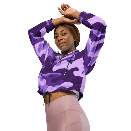 Cropped Windbreaker For Women | Purple, Blue & Mauve Camouflage