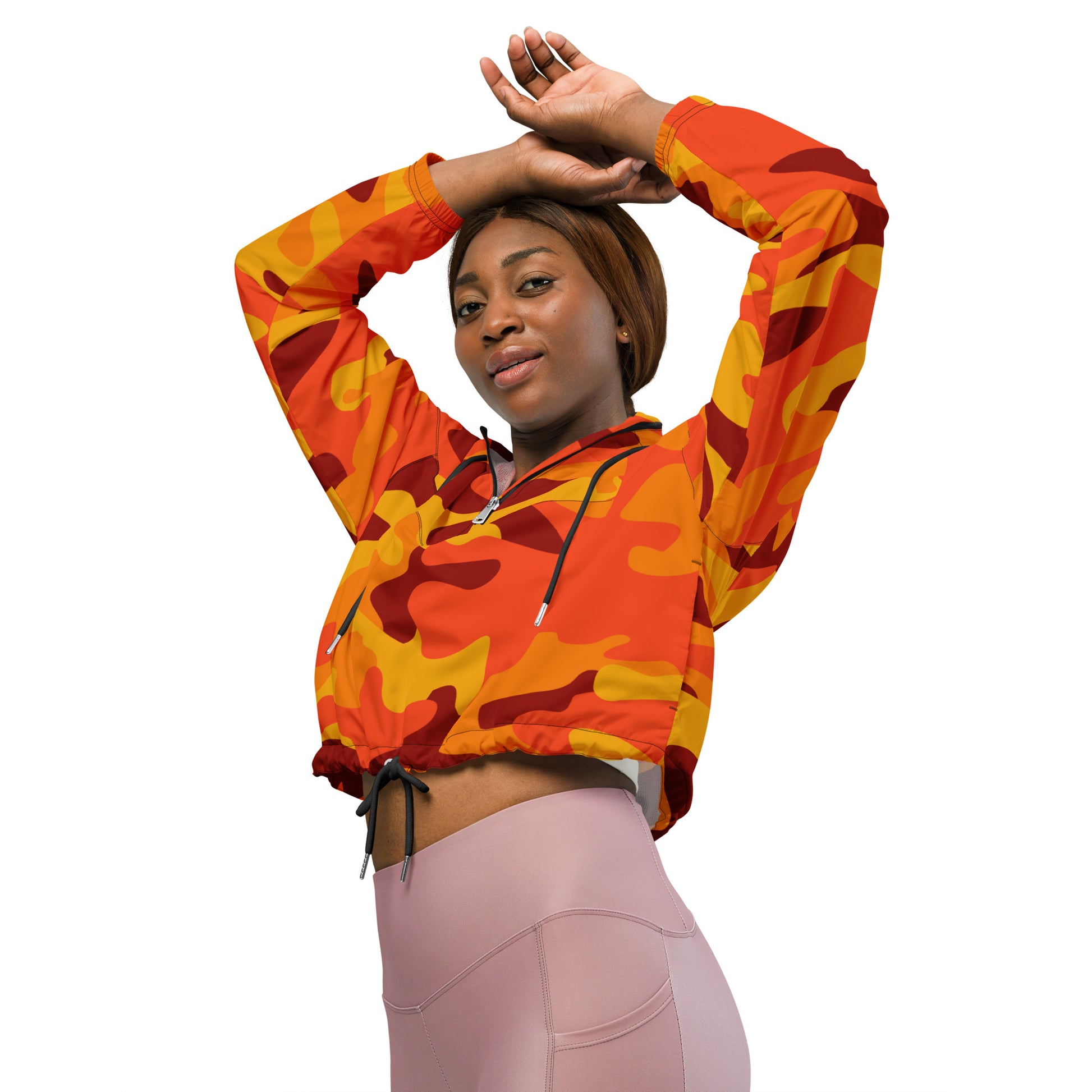 Cropped Windbreaker For Women | Orange & Red Camouflage