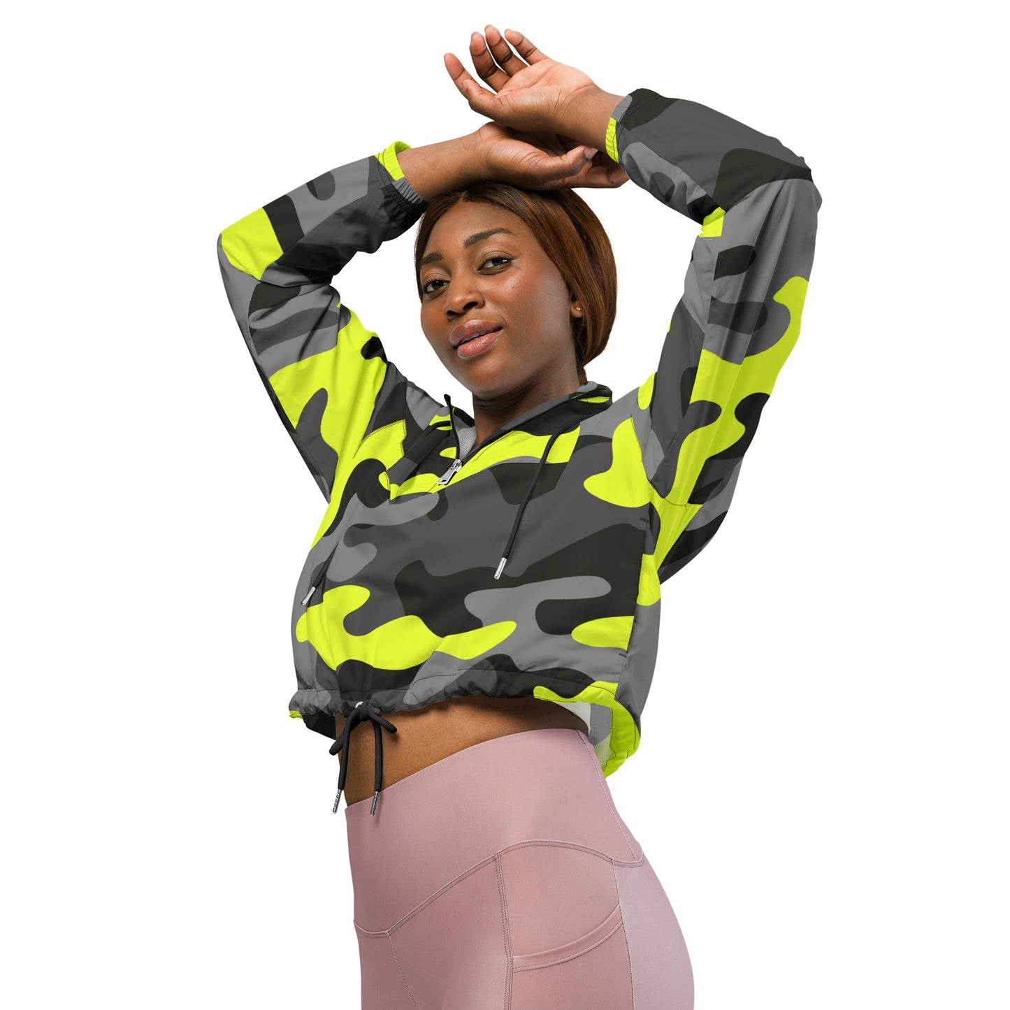 Cropped Windbreaker For Women | Black, Gray & Yellow Camouflage