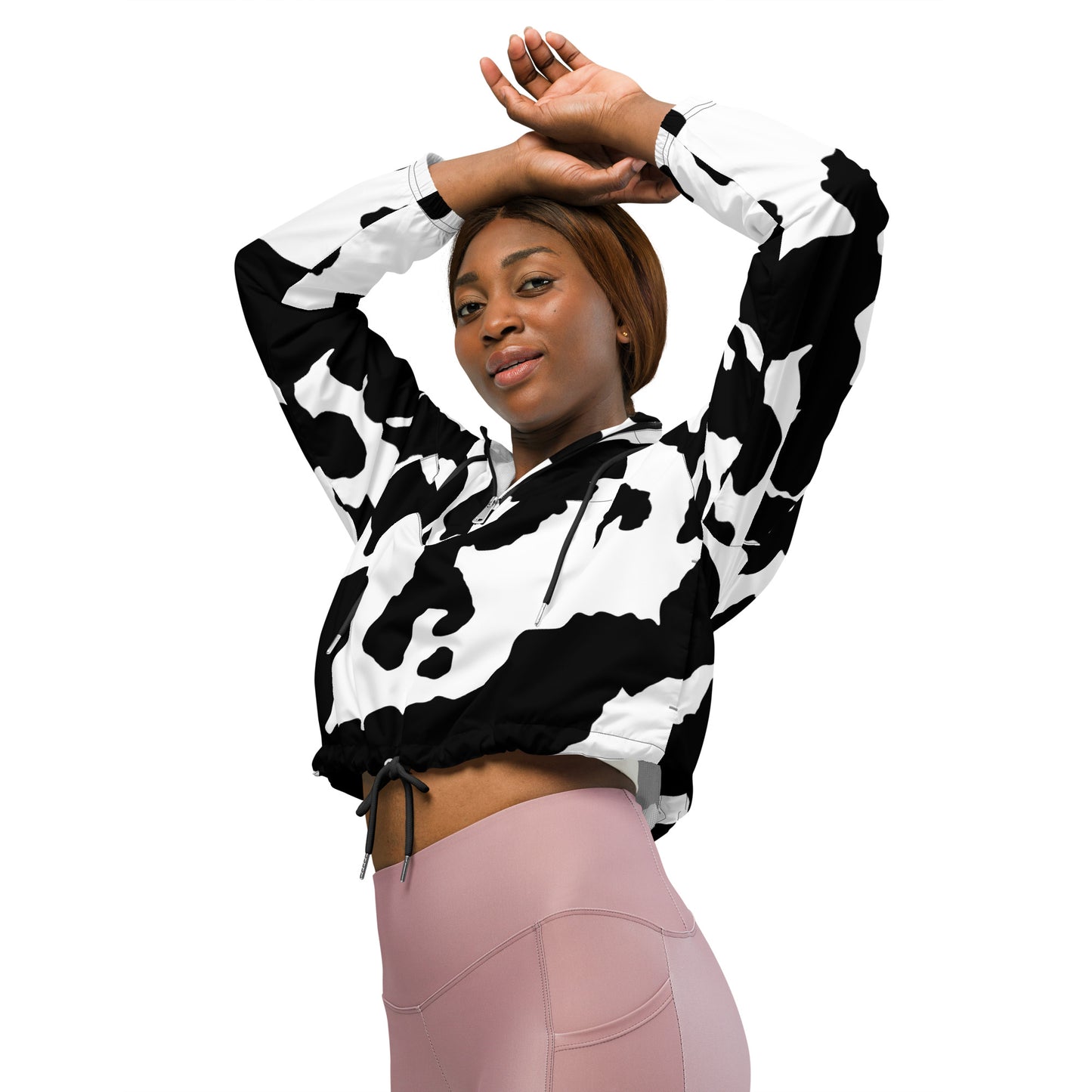 Cropped Windbreaker | Black & White Cow Skin