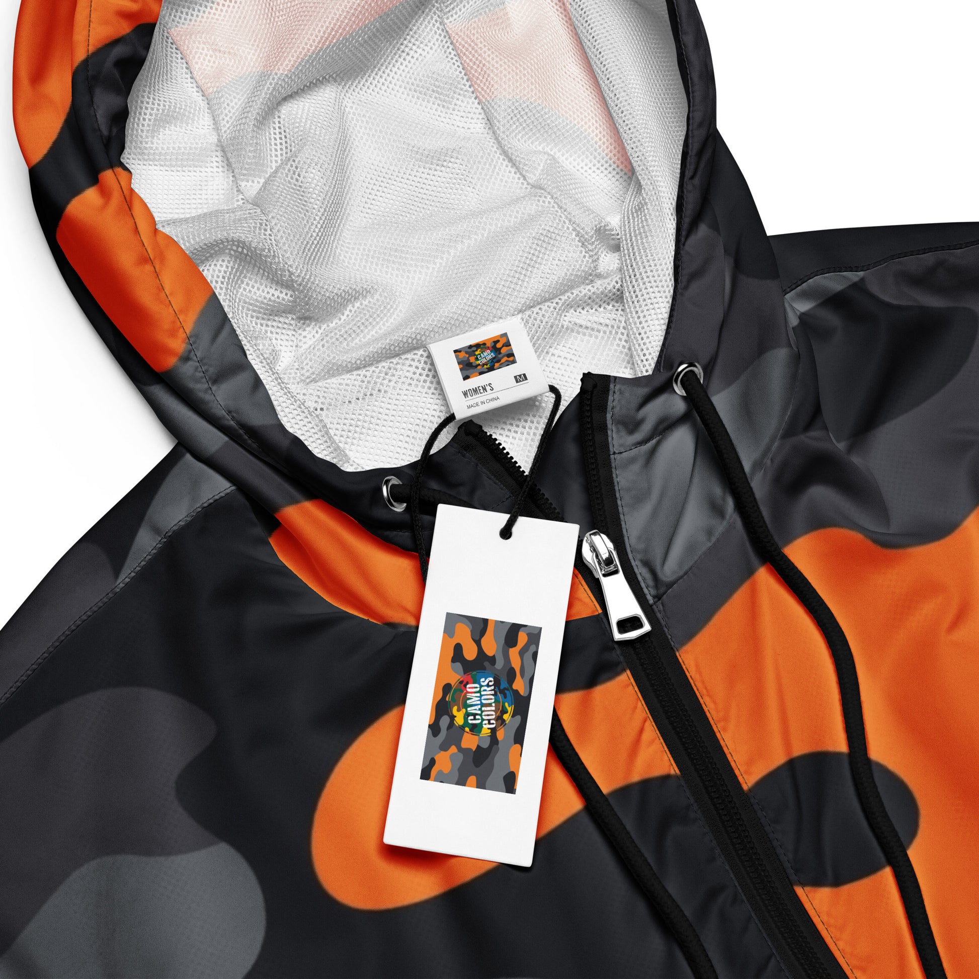 Cropped Windbreaker For Women | Orange, Gray & Black Camouflage