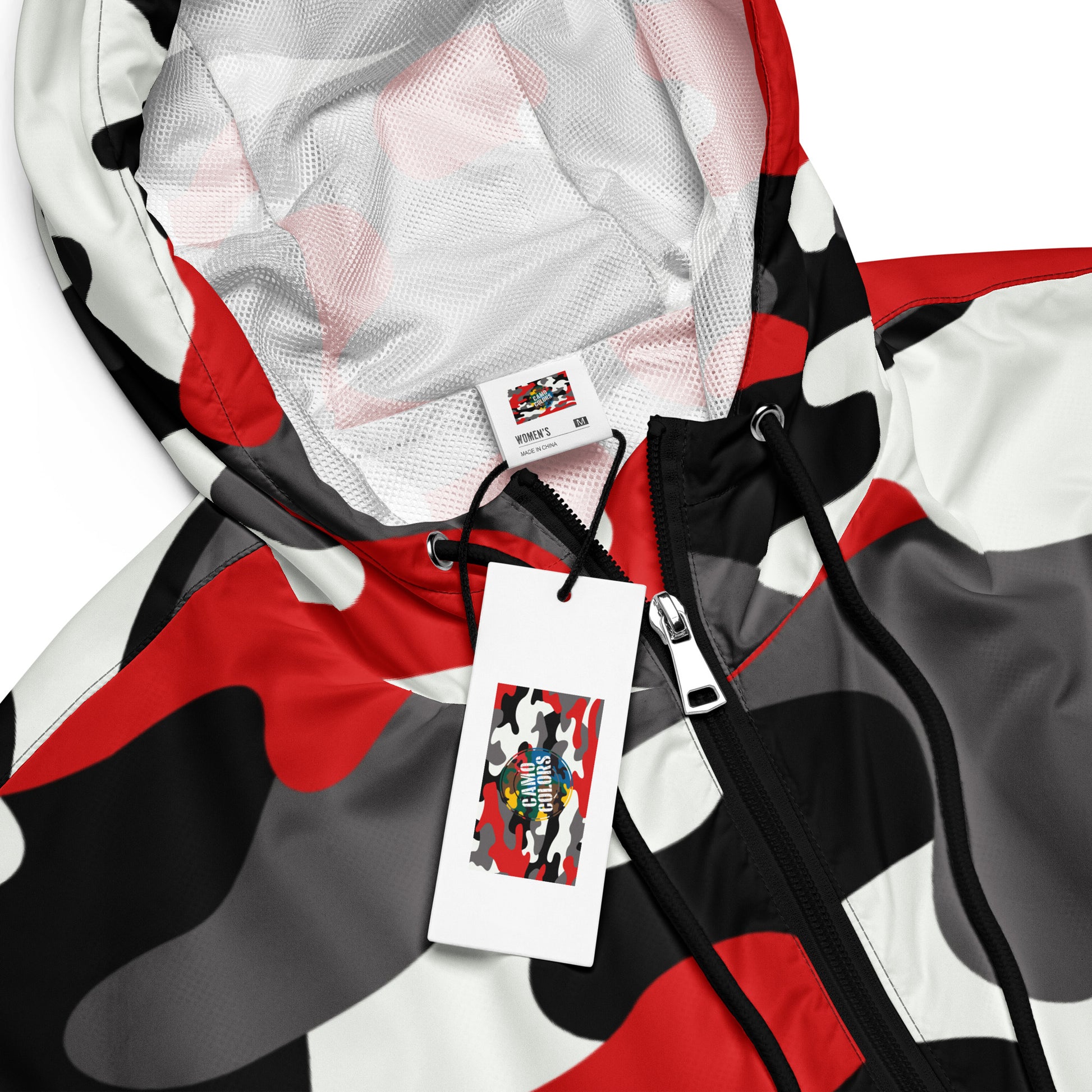 Cropped Windbreaker For Women | Red, Black & White Camouflage