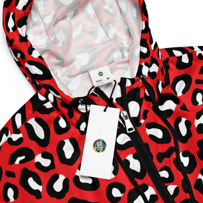 Women's Windbreaker | Red, Black and White Leopard Pattern