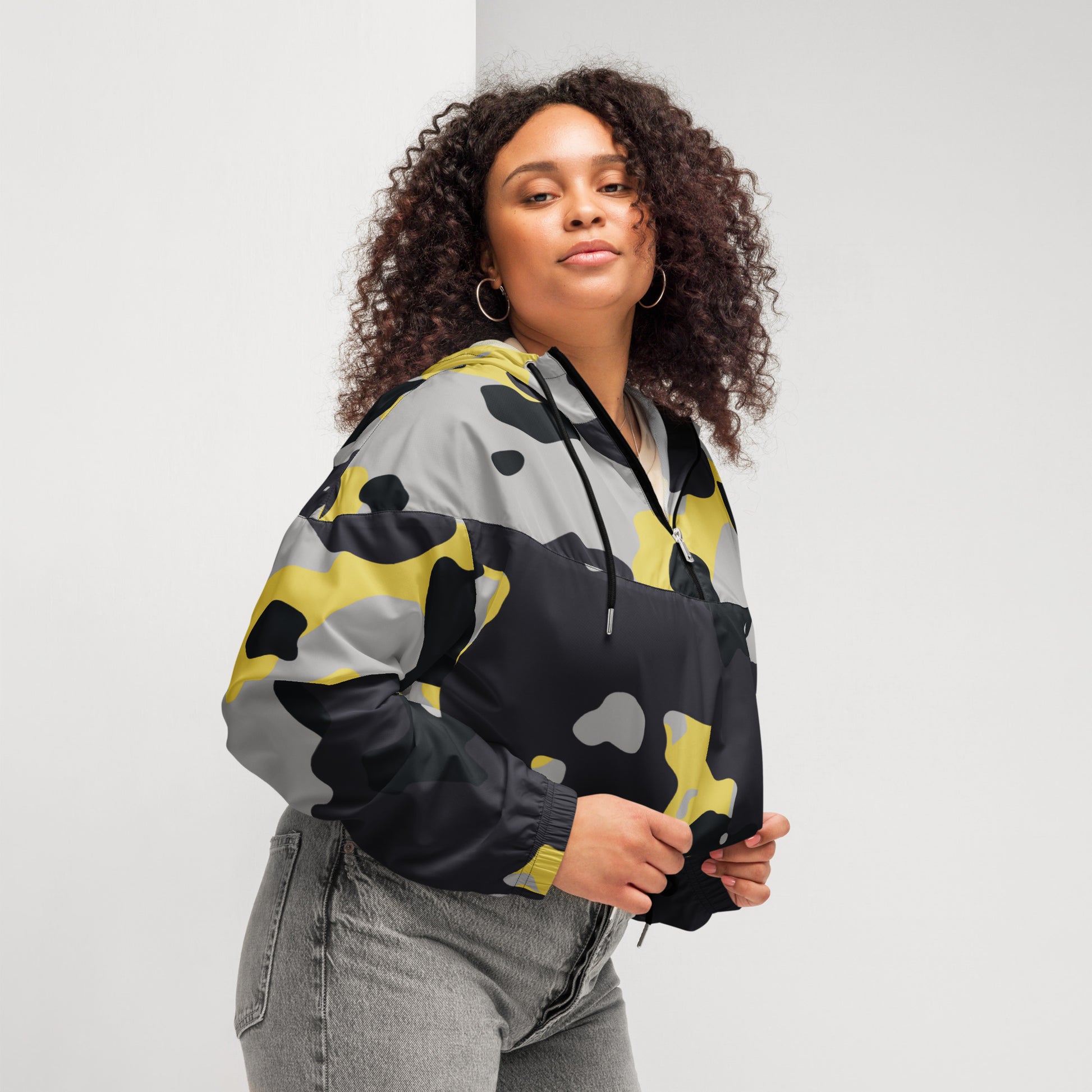 Cropped Windbreaker | Yellow, Black & Silver Camouflage