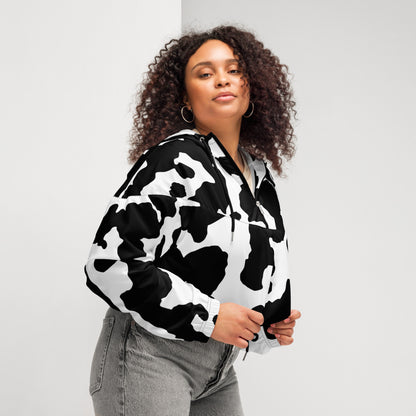 Cropped Windbreaker | Black & White Cow Skin