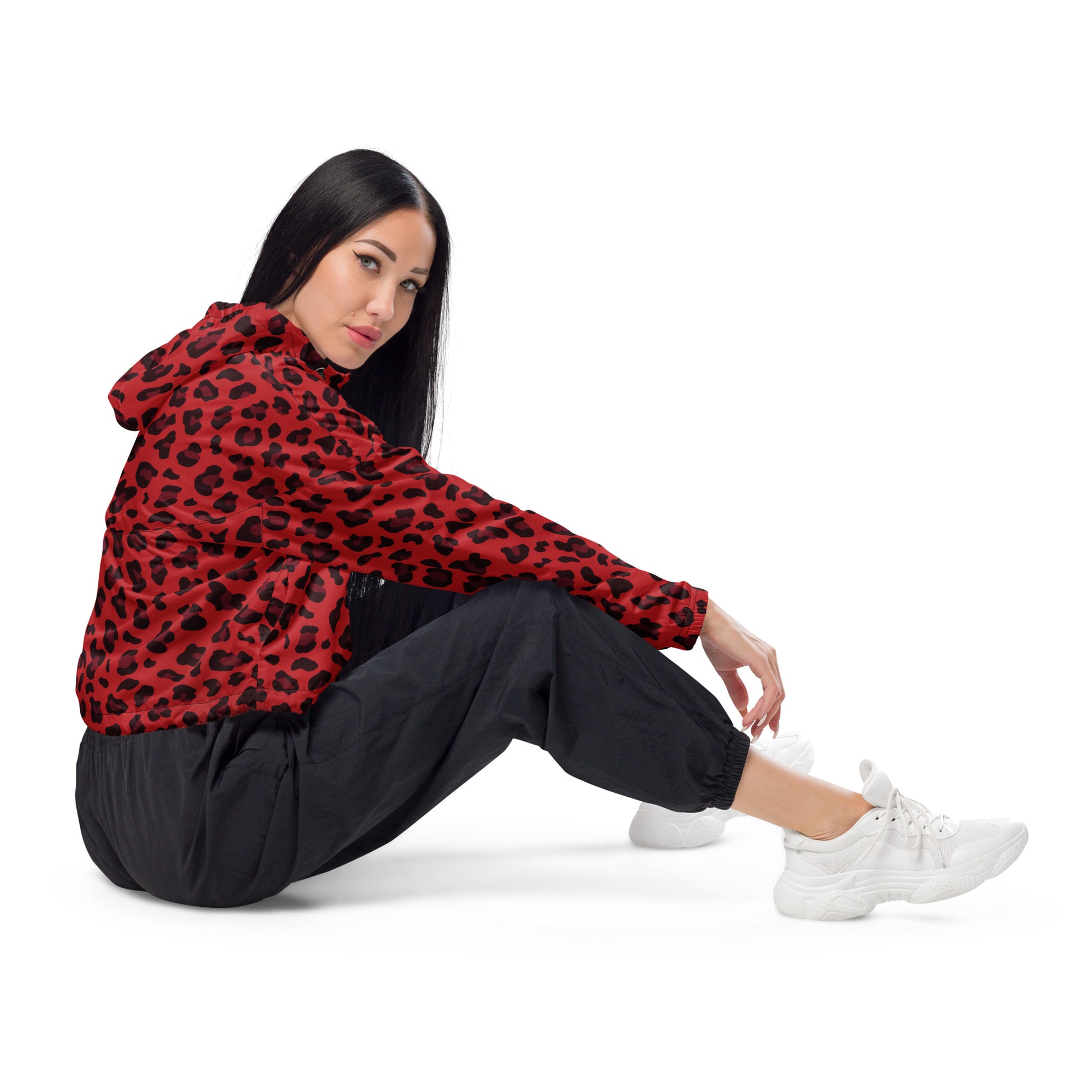 Women's Windbreaker | Red and Black Leopard Pattern