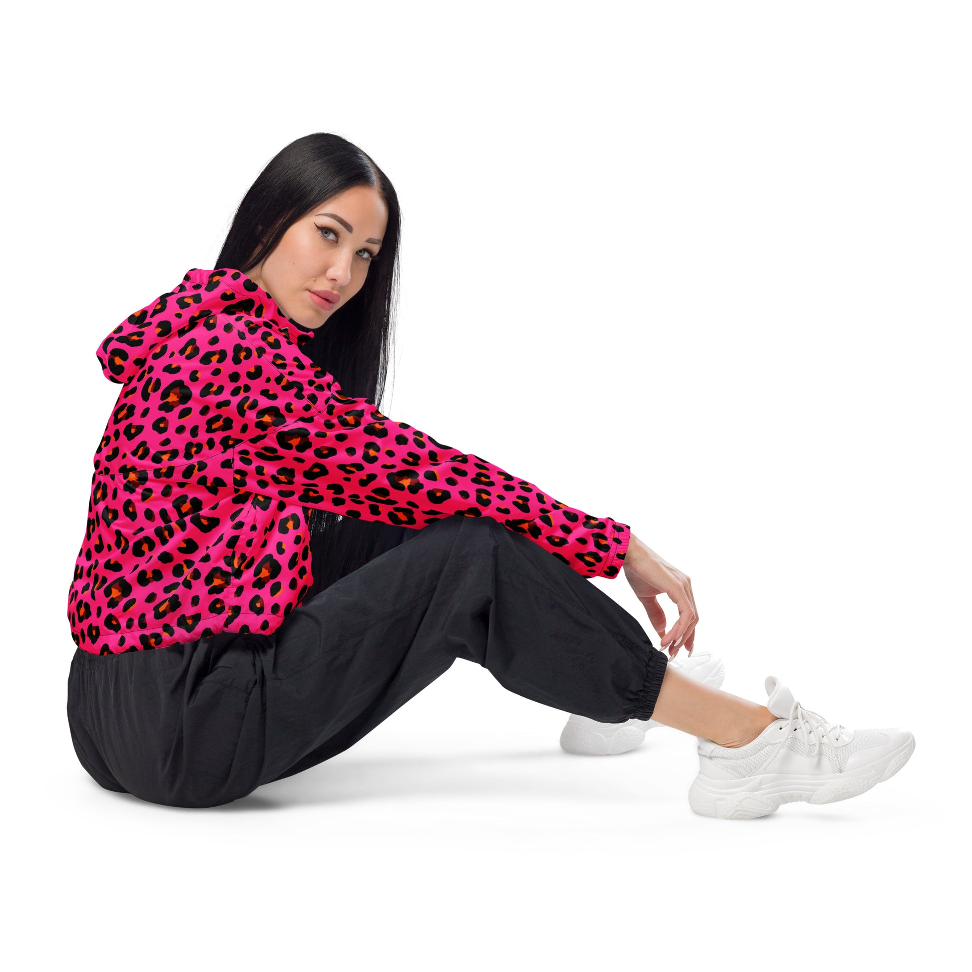 Women's Windbreaker | Cerise Pink, Orange and Black Leopard