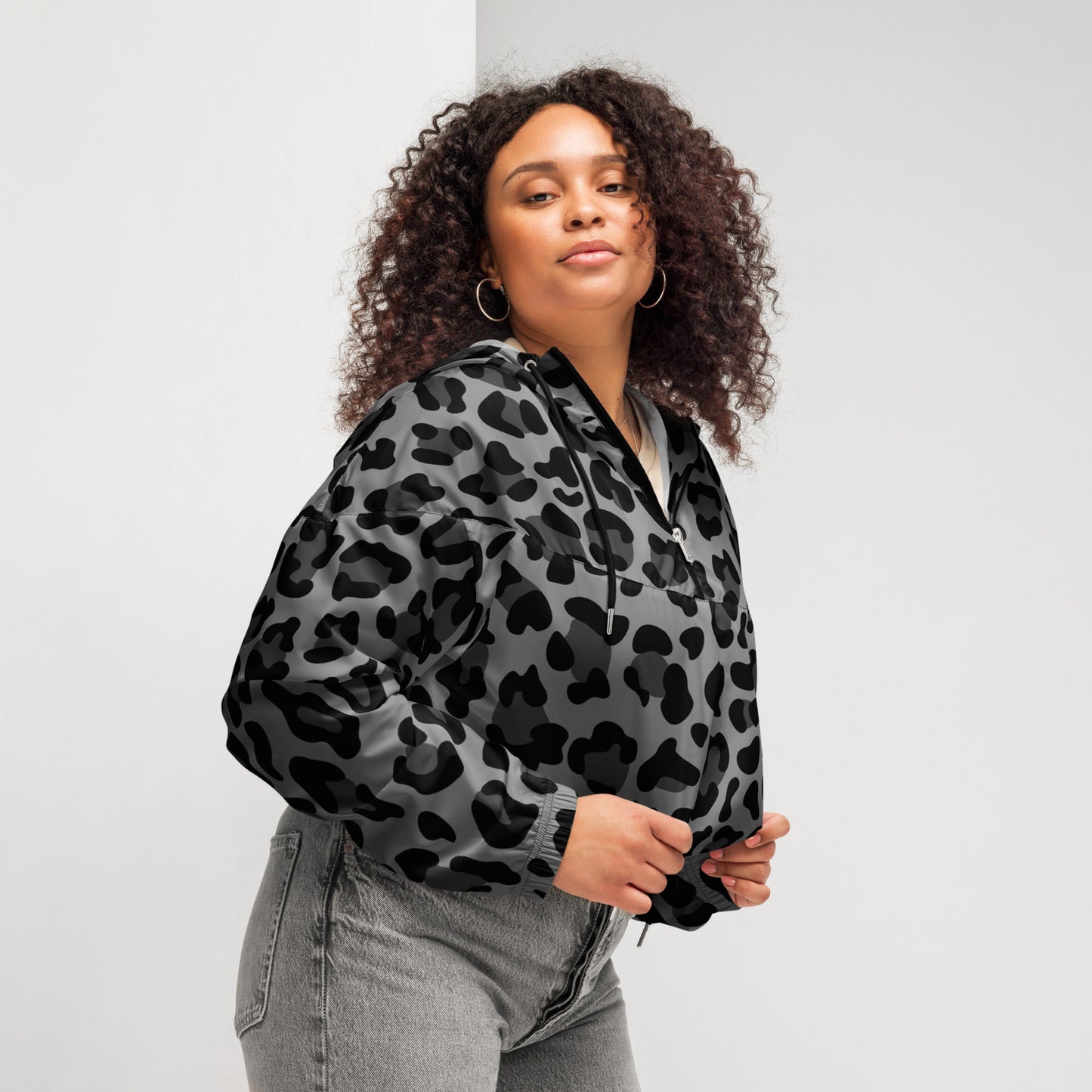 Women's Windbreaker | Gray and Black Leopard