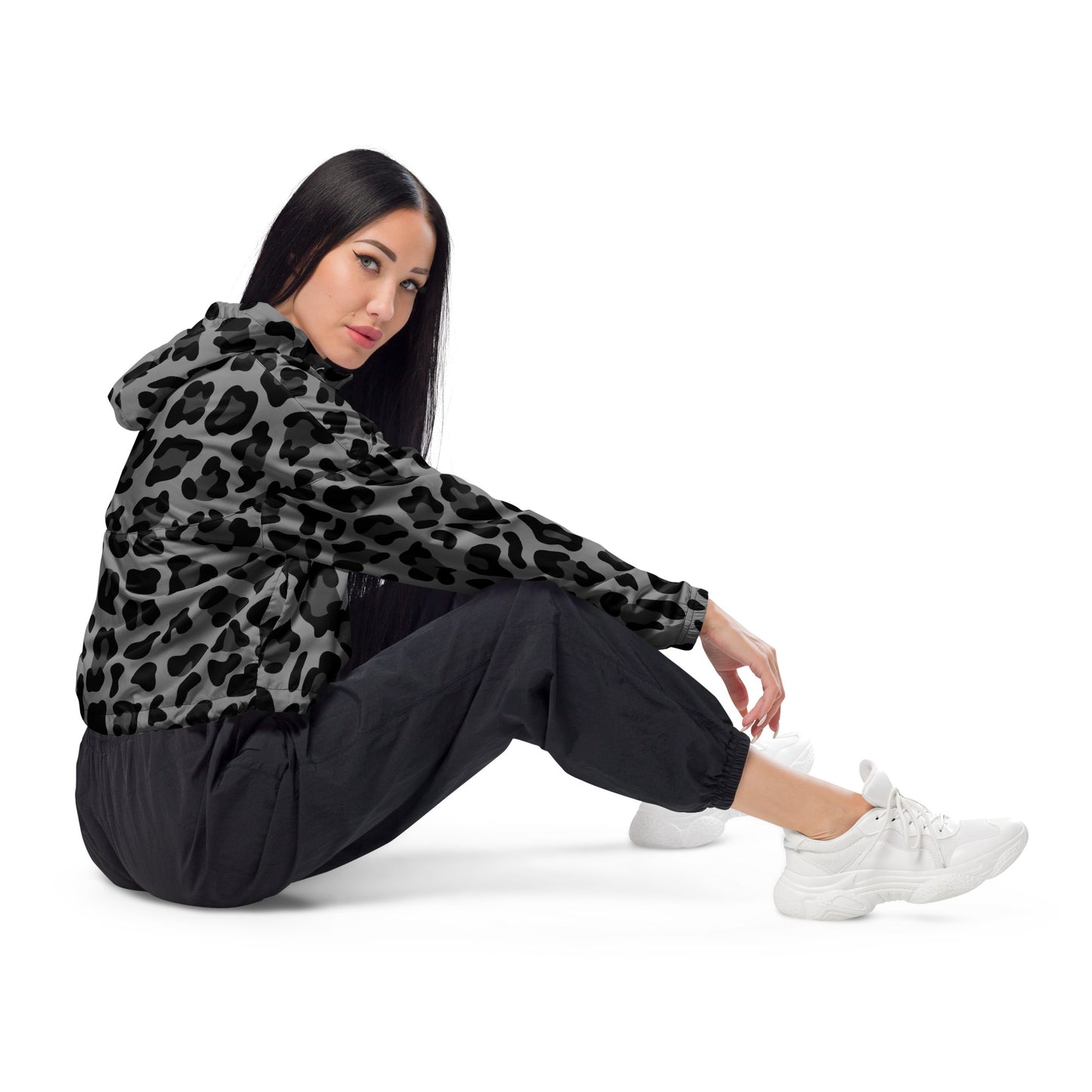 Women's Windbreaker | Gray and Black Leopard