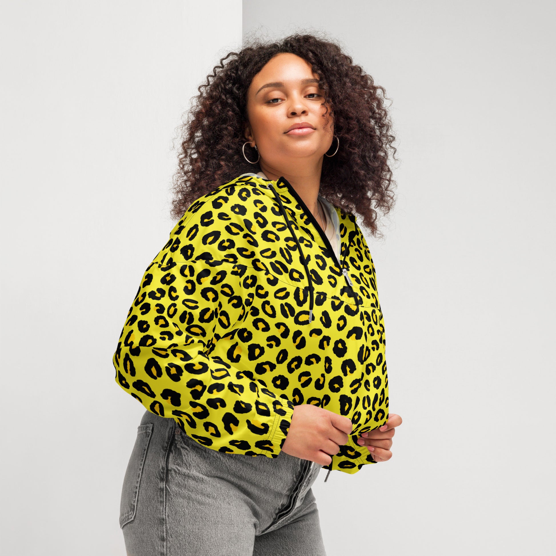 Women's Windbreaker | Yellow and Black Leopard