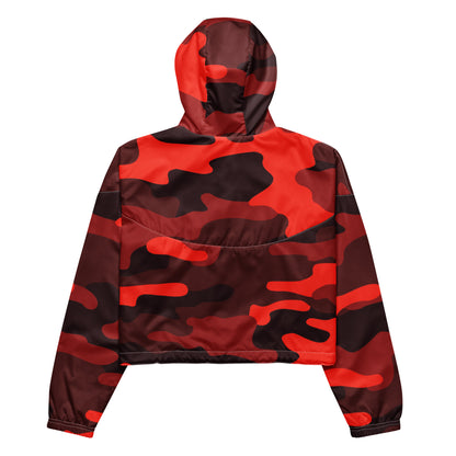 Cropped Windbreaker For Women | Scarlet Red & Black Camouflage