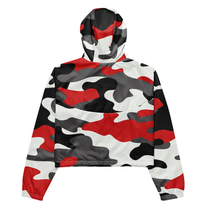 Cropped Windbreaker For Women | Red, Black & White Camouflage