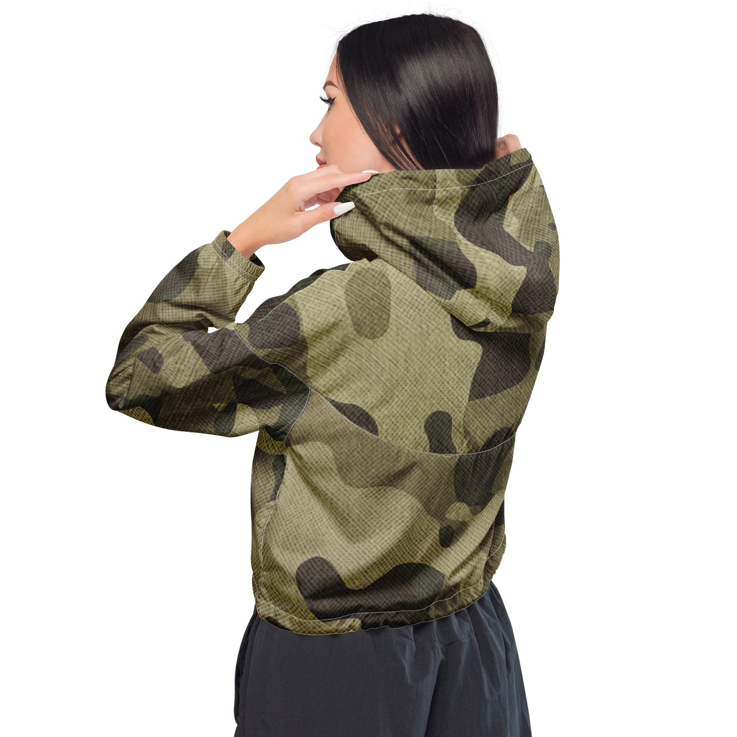 Cropped Windbreaker | Green Fabric Camouflage