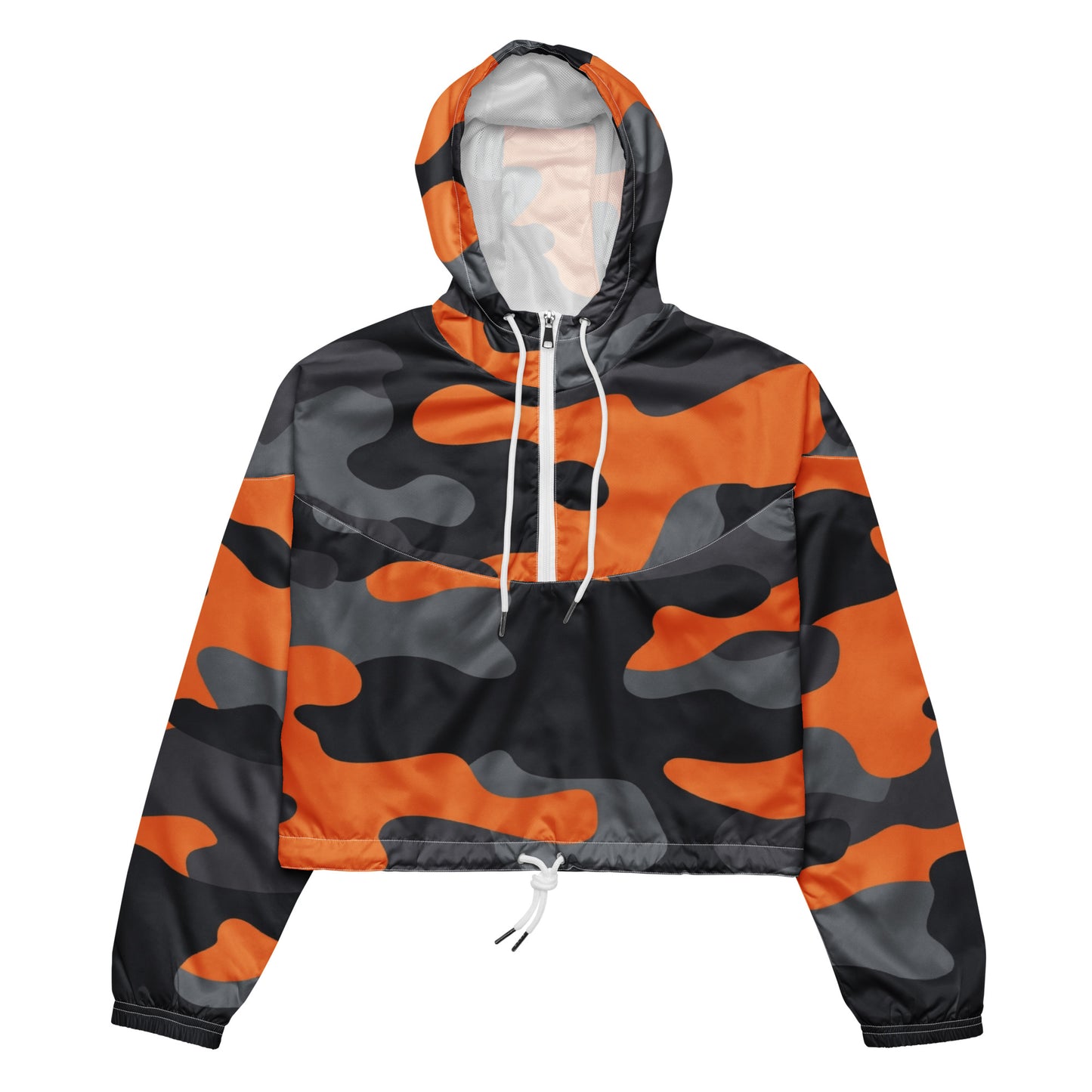 Cropped Windbreaker For Women | Orange, Gray & Black Camouflage