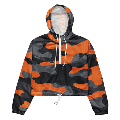 Cropped Windbreaker For Women | Orange, Gray & Black Camouflage