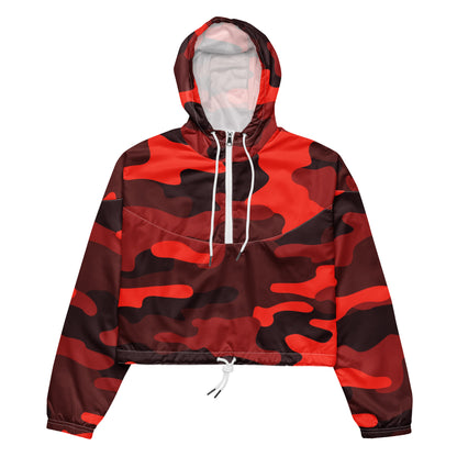 Cropped Windbreaker For Women | Scarlet Red & Black Camouflage