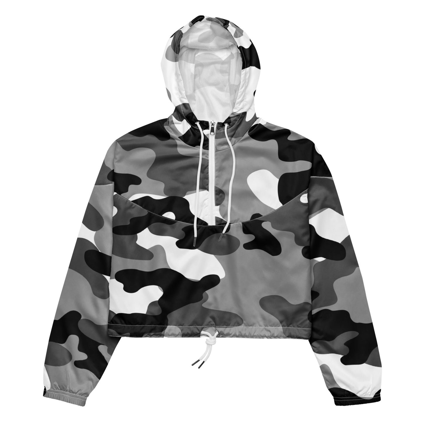 Cropped Windbreaker For Women | Black, White & Gray Camouflage