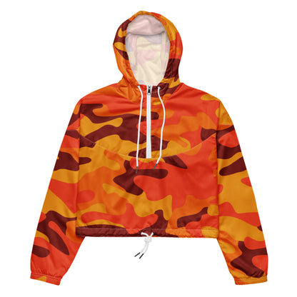 Cropped Windbreaker For Women | Orange & Red Camouflage