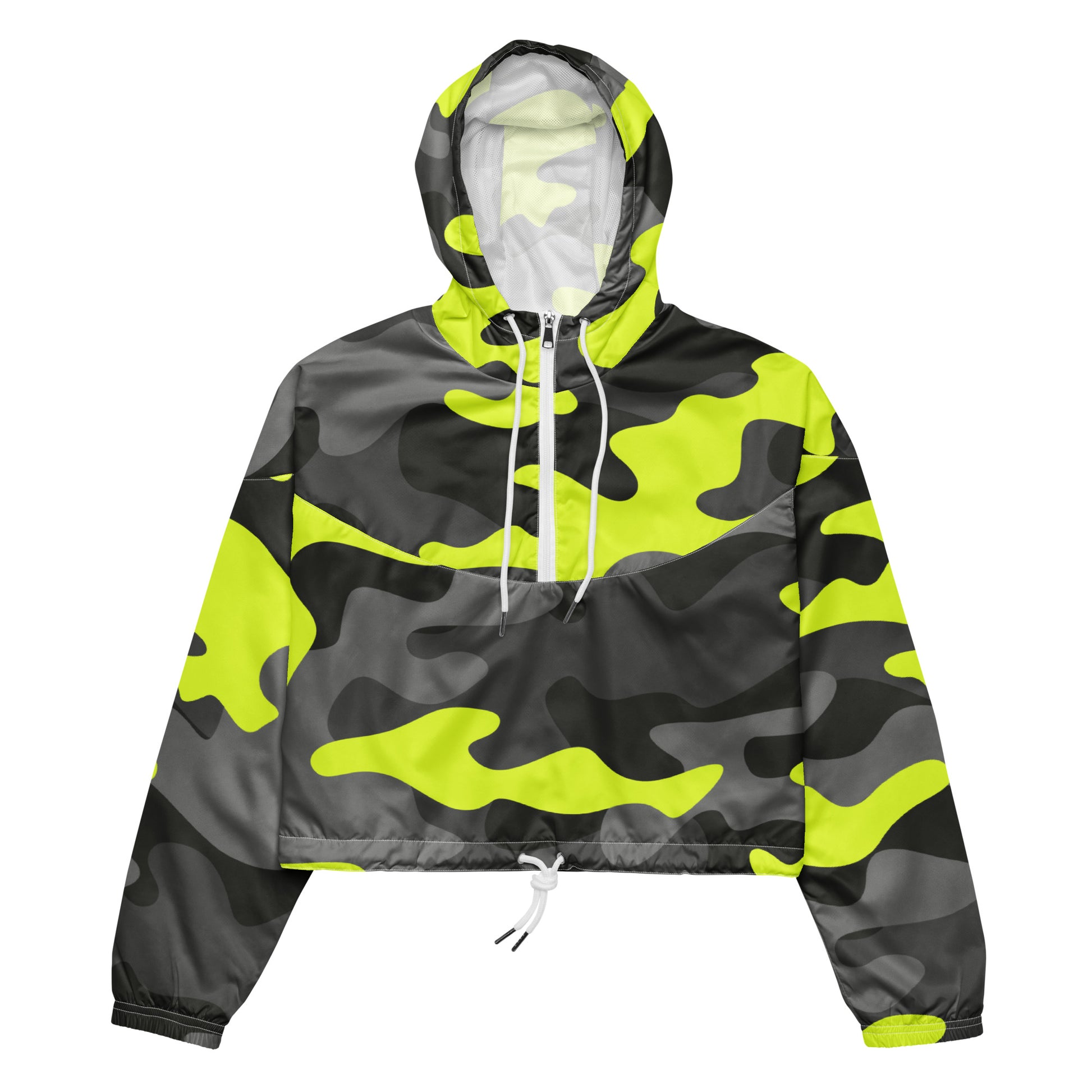 Cropped Windbreaker For Women | Black, Gray & Yellow Camouflage