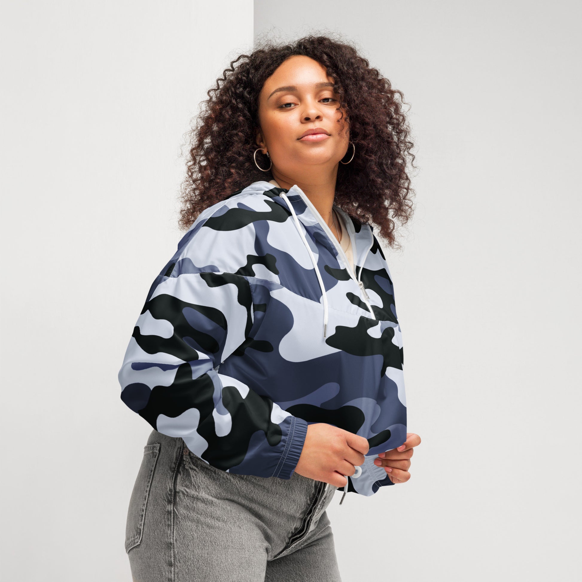 Cropped Windbreaker For Women | Light Blue Camouflage