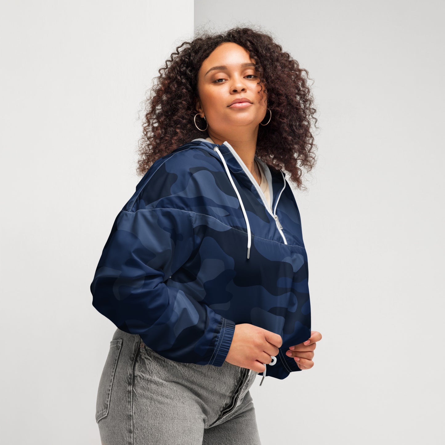 Cropped Windbreaker For Women | Deep Blue Camouflage