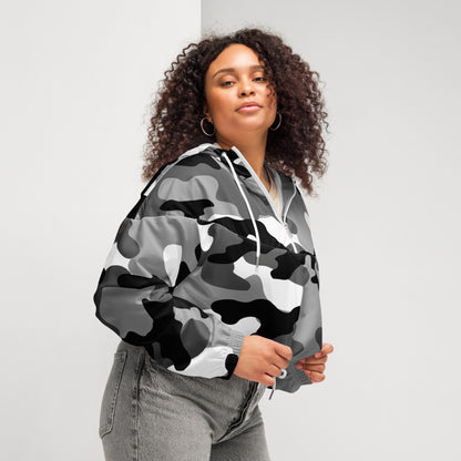 Cropped Windbreaker For Women | Black, White & Gray Camouflage