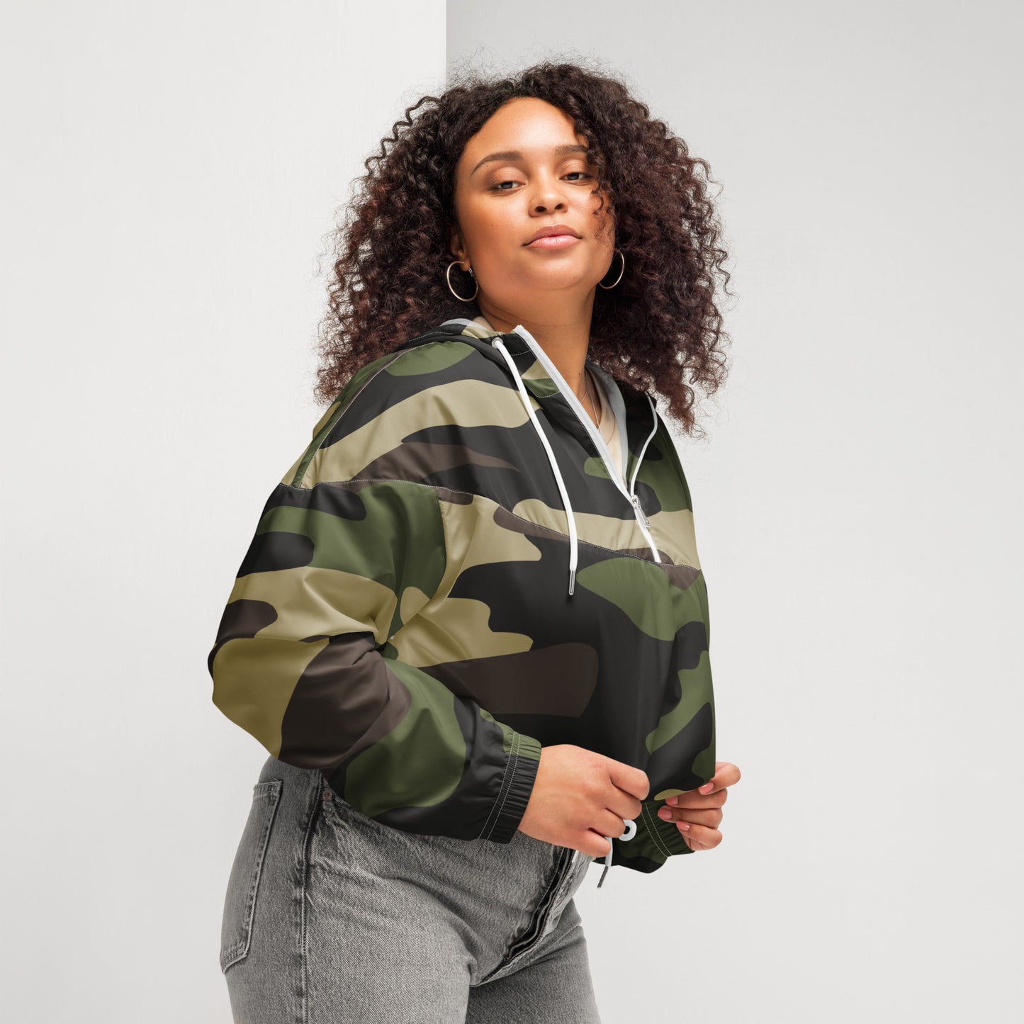 Cropped Windbreaker For Women | Classic Green Camouflage