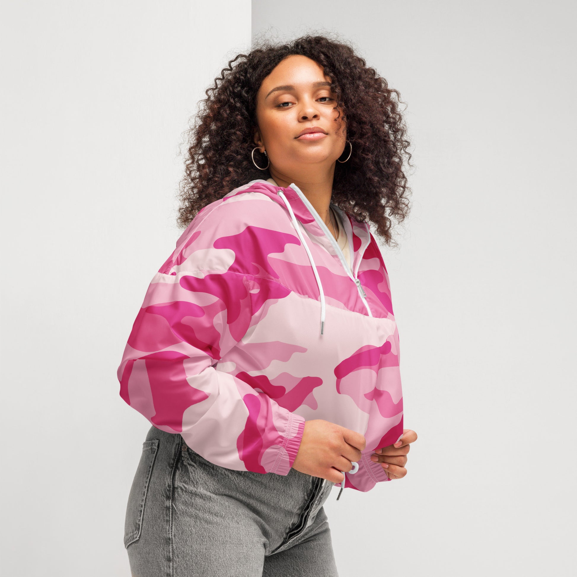 Cropped Windbreaker For Women | Lavender Pink Camouflage