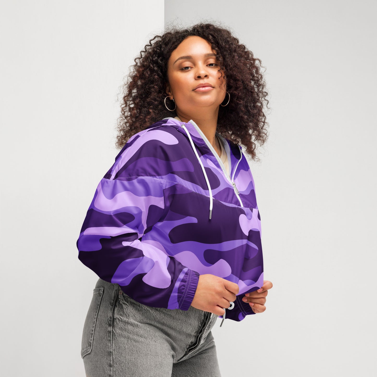 Cropped Windbreaker For Women | Purple, Blue & Mauve Camouflage