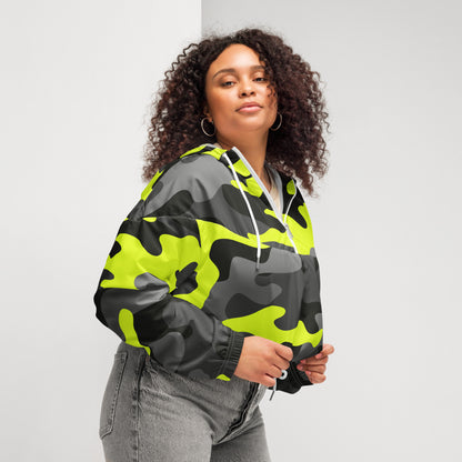 Cropped Windbreaker For Women | Black, Gray & Yellow Camouflage