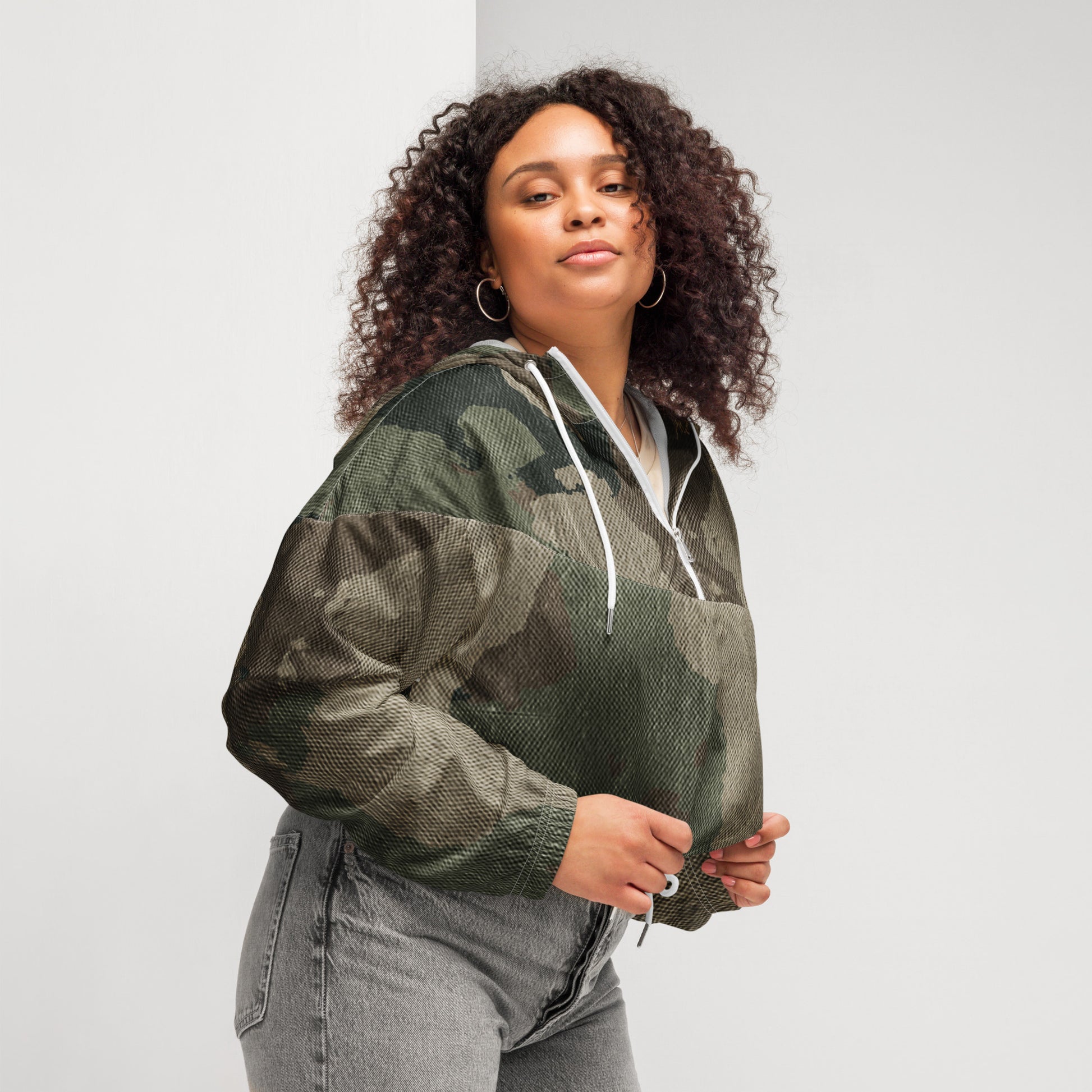 Cropped Windbreaker For Women | Dirty Old Brown Camouflage