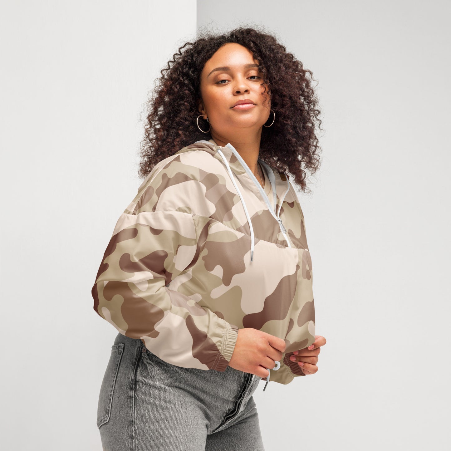 Cropped Windbreaker For Women | Desert Brown Camouflage