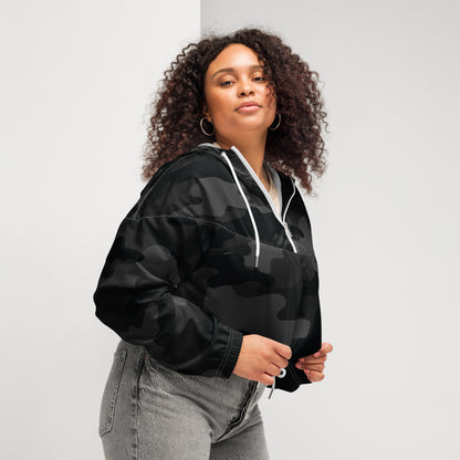 Cropped Windbreaker For Women | Black Camouflage