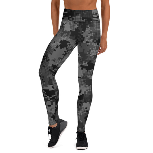 Gray Yoga Pants | Digital Monochrome Camouflage