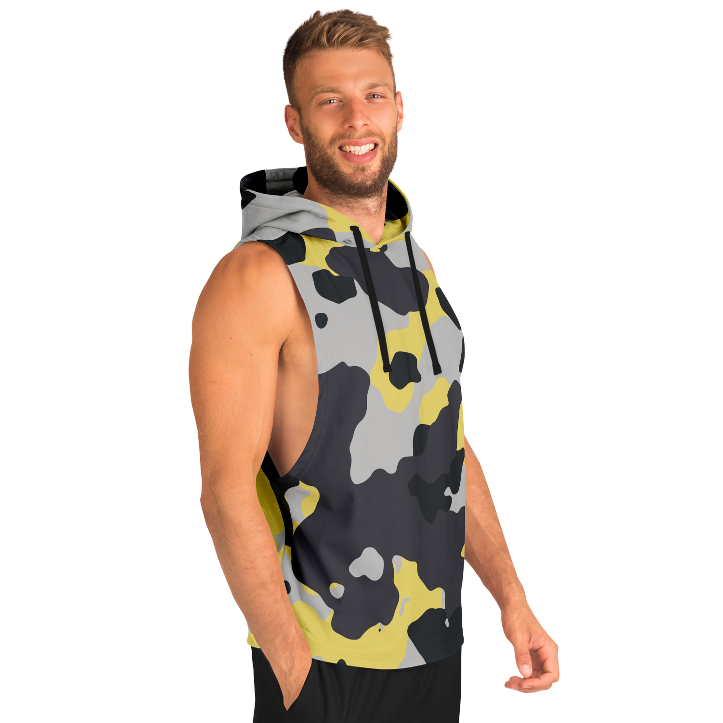 Sleeveless Hoodie | Yellow, Black & Silver Camouflage