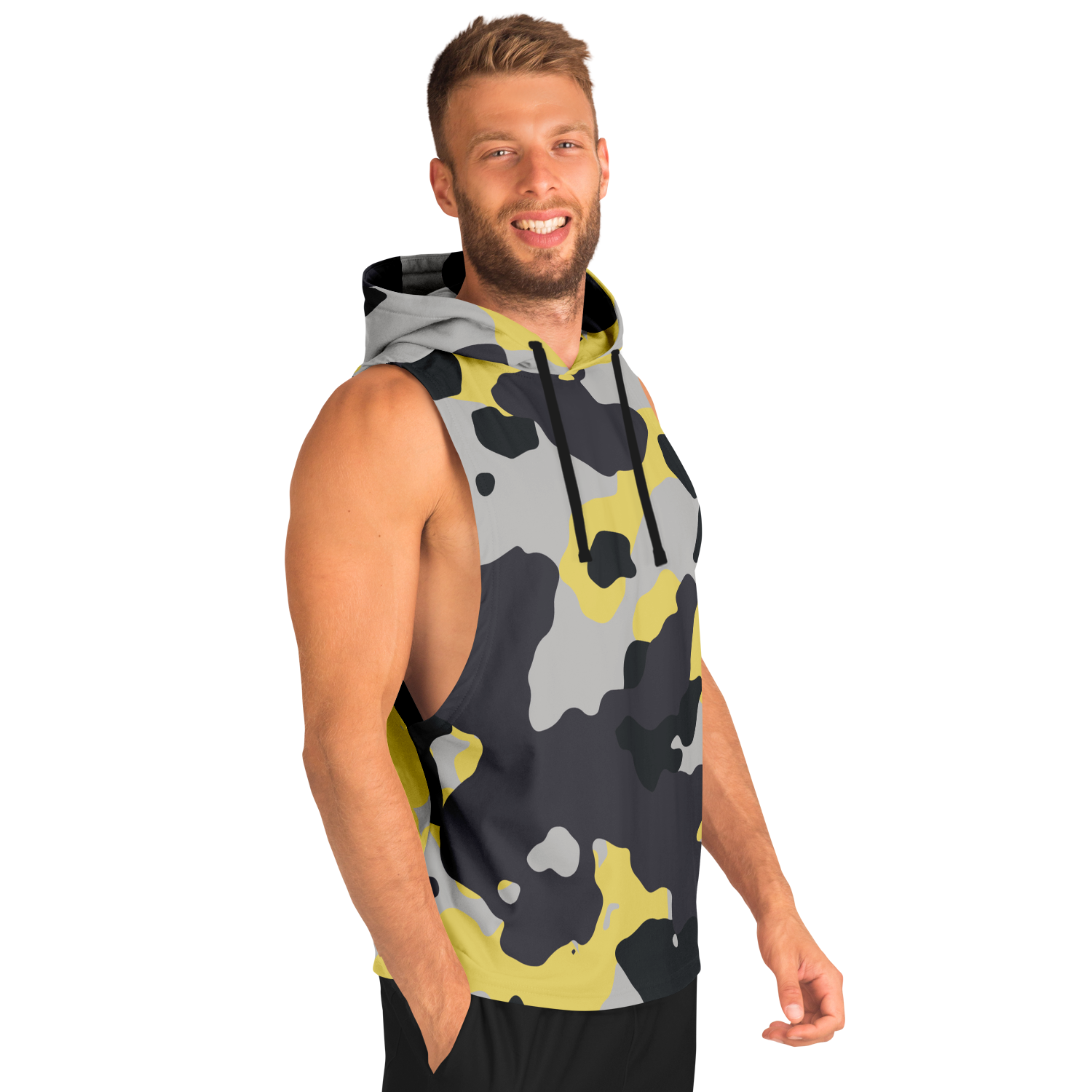 Sleeveless Hoodie | Yellow, Black & Silver Camouflage