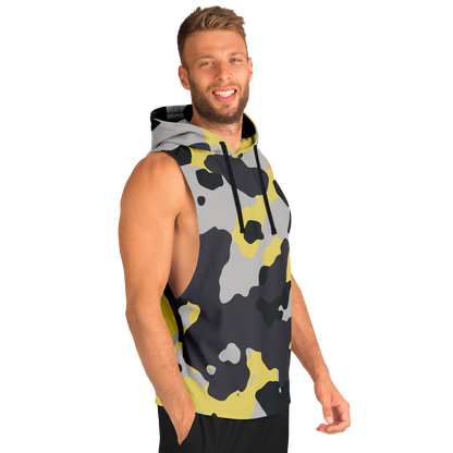 Sleeveless Hoodie | Yellow, Black & Silver Camouflage