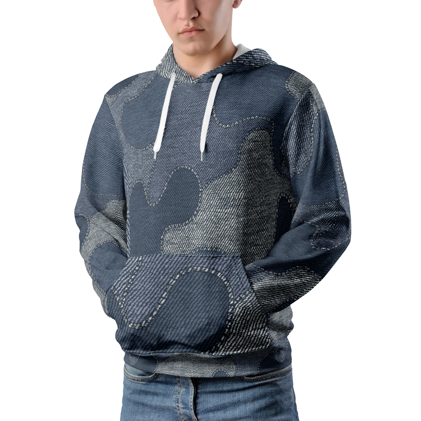 Denim Textures Hoodie | Blue Patchwork Pattern