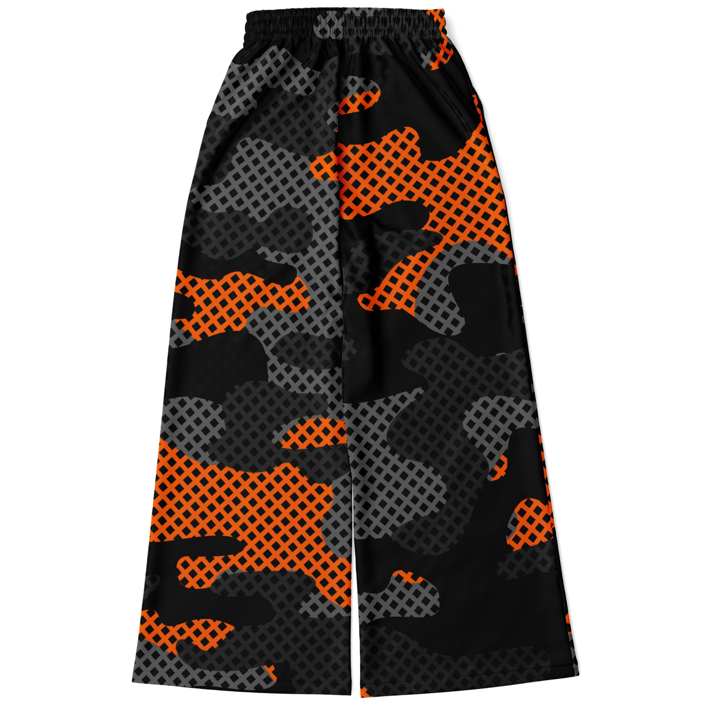 Camo Wide Leg Pants For Women | Black & Orange Pixel Pattern