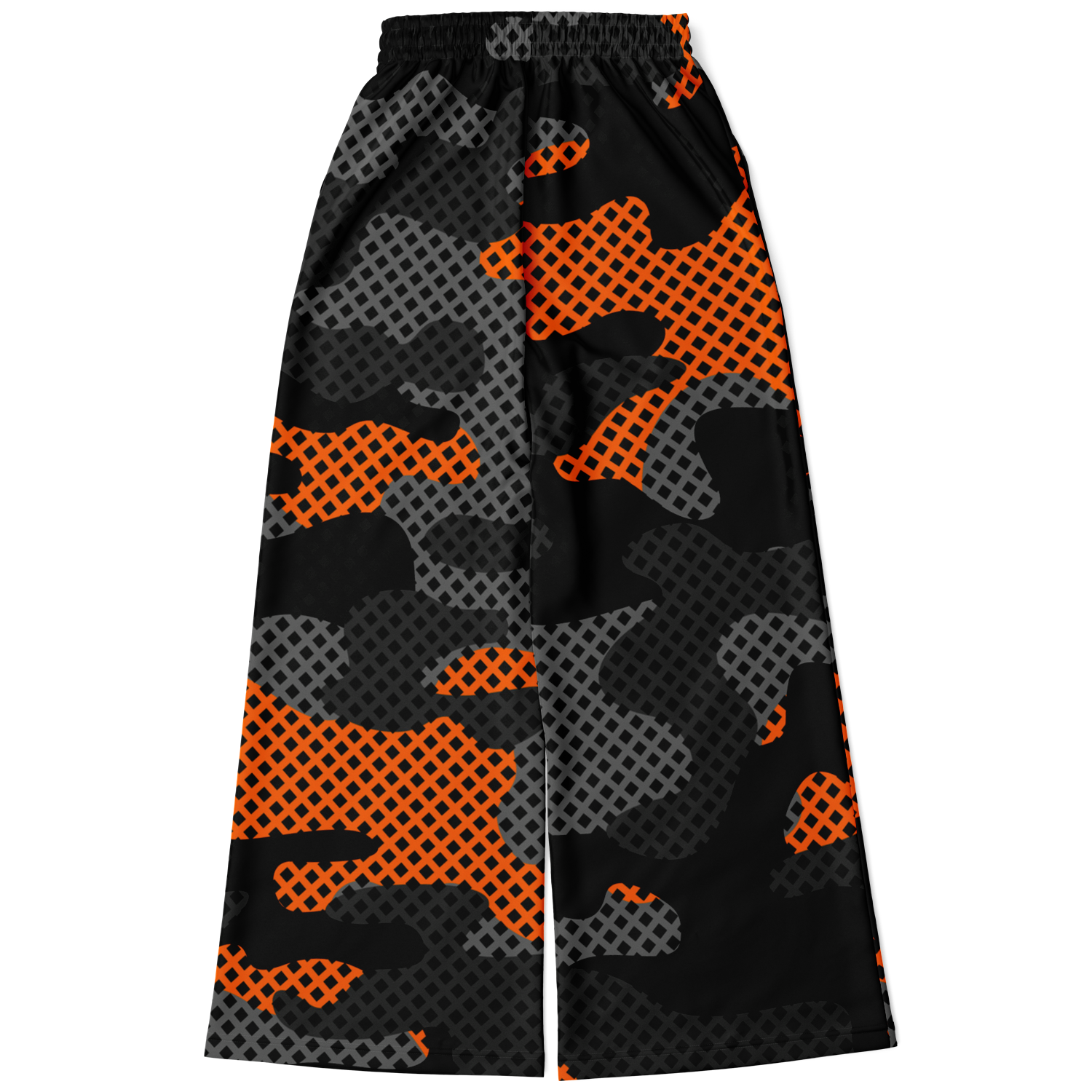 Camo Wide Leg Pants For Women | Black & Orange Pixel Pattern