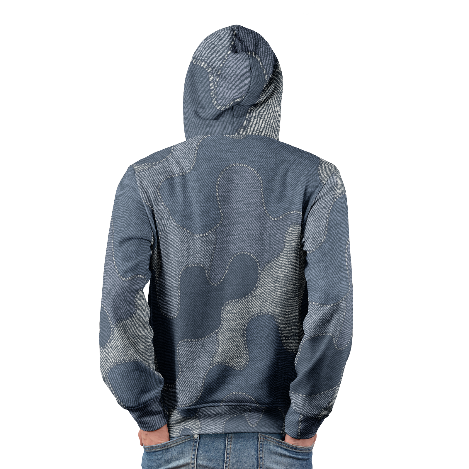 Denim Textures Hoodie | Blue Patchwork Pattern