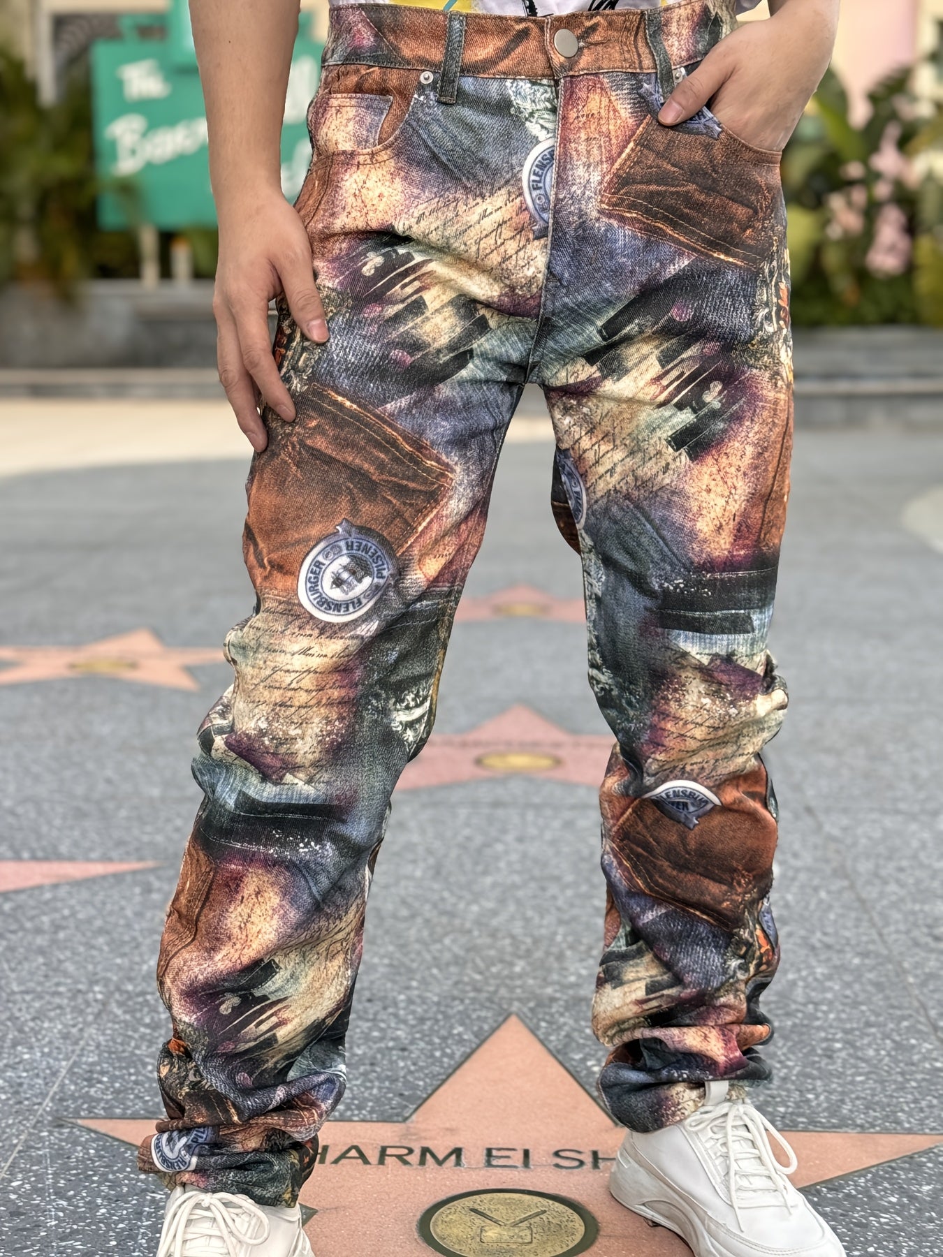 Men's Denim Pants with 3D Print | Street Style Straight-Leg Jeans