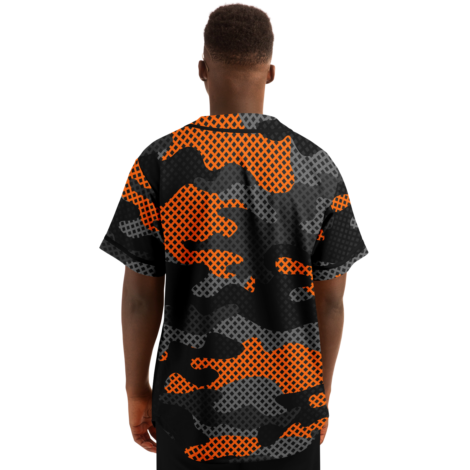 Camo Baseball Jersey | Black & Orange Pixel Camouflage