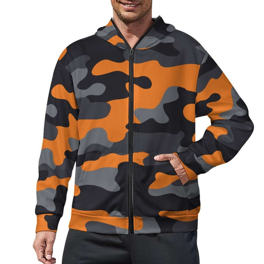 Zip up Camo Hoodie | Orange, Gray & Black Camouflage