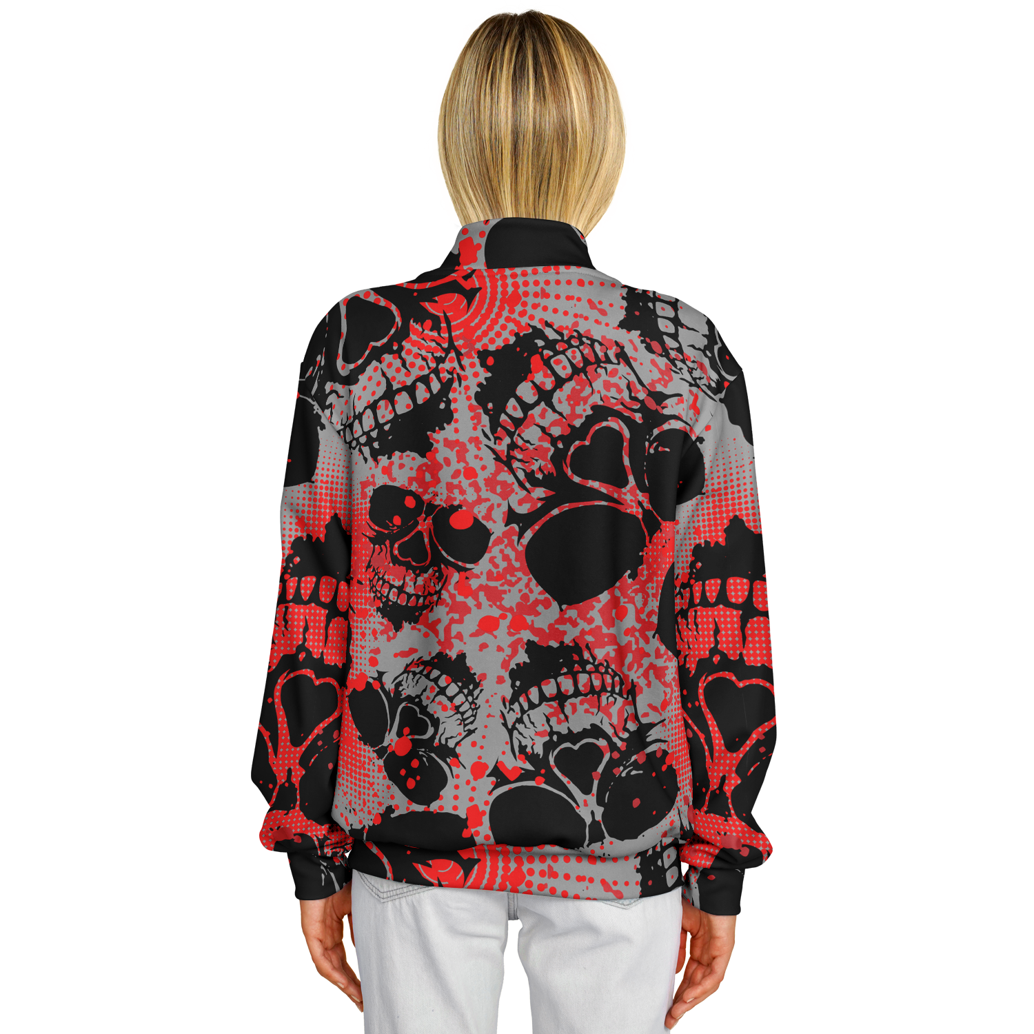 Baseball Jacket | Grunge Skulls Print in Red & Black | Unisex